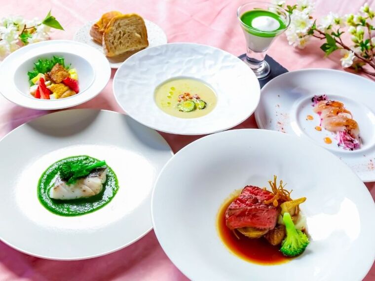 3~5月春<ラ・セゾン>桜薫る真鯛の一皿、春キャベツのポタージュ、道産牛ヒレ肉のローストなど全7品