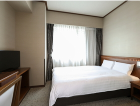 【ダブルルーム】ベッド幅140㎝・15㎡のお部屋です。シャワーブース・トイレ付き