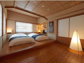 【露天風呂付】風の座スイート（客室一例）／和室のほか、ベッドルームを備えた客室。