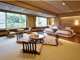 【モダン和洋室／60㎡】広々とした和室部には、心地よい琉球畳を使用