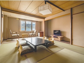 【東館】温泉宿定番の和室。5名までの利用が可能な湖側客室