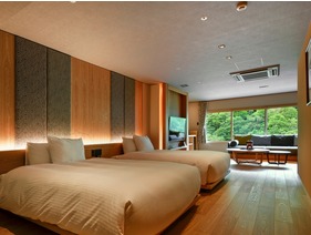 【温泉付 プレミアツインA 60平米】客室最上階・旅館の愉しさと快適さが融合する温泉付きツインルーム