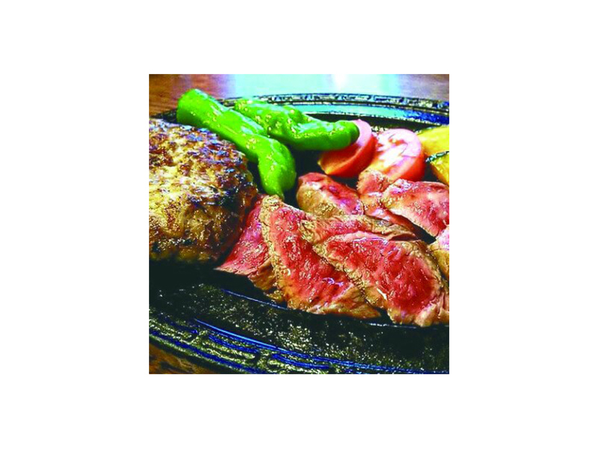 ハンバーグ＆カットステーキ。びらとり和牛は肉の旨味が凝縮され、味が濃いのも特徴